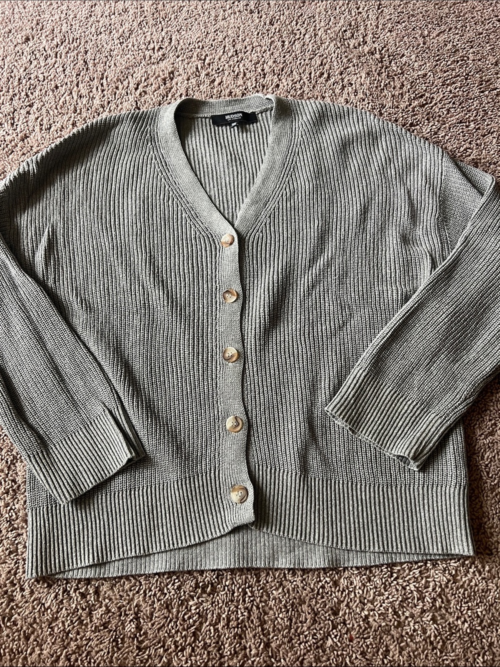 Hudson 100% Cotton Chunky Knit Button-Front Cardigan Sweater Grey XL